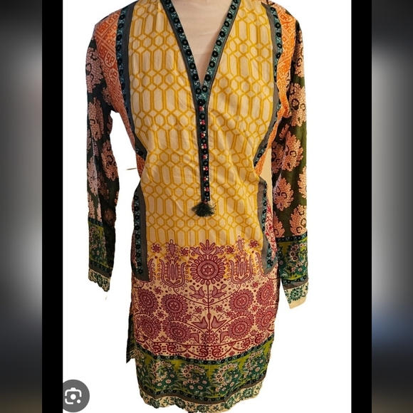 New W Tags Khaadi Pullover Tunic Top Kurta Batik Pattern Multicolor Dress Wmn 12 - Picture 7 of 7